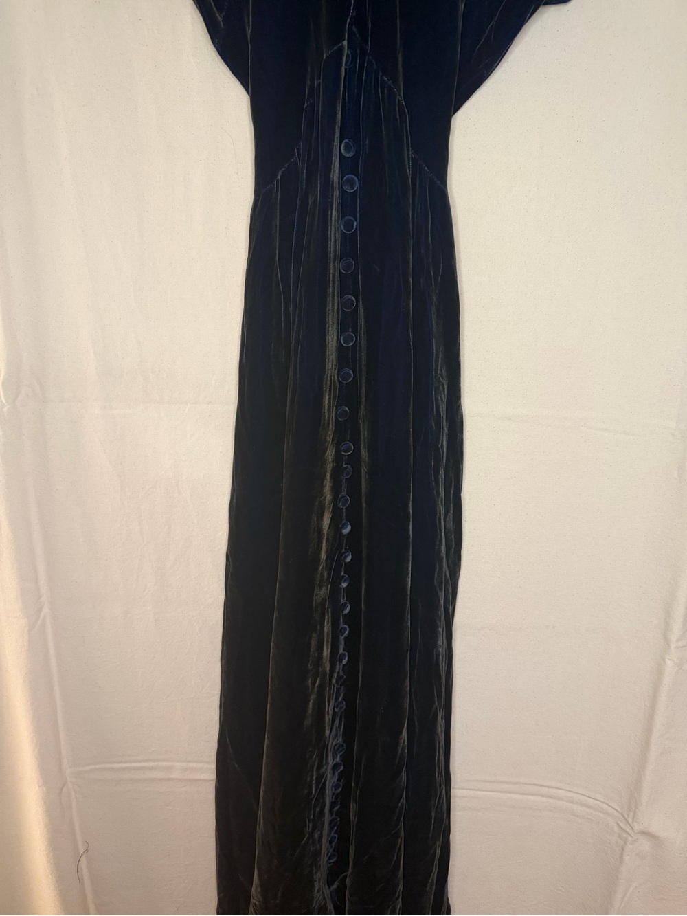 True Vintage Handmade Elegant Blue Velvet Long Dress with Button Front - Picture 3 of 7